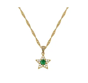 Celeste Mini Star Necklace Emerald Green, Clear CZ and Gold