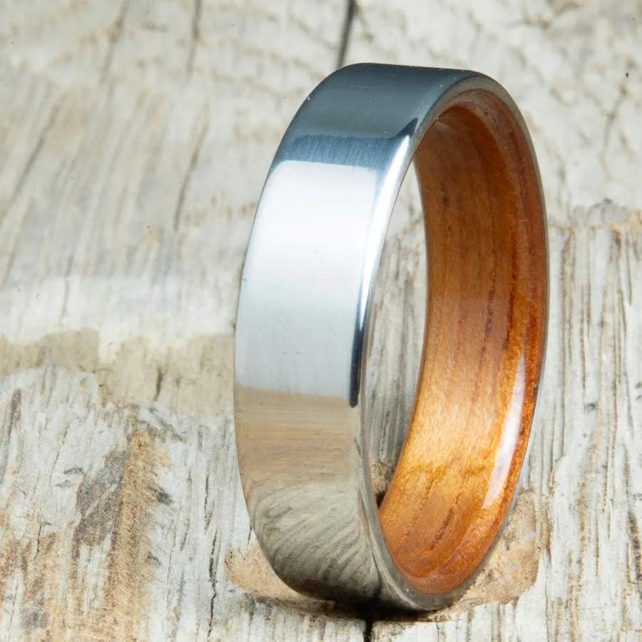 Classic titanium wood lined ring with Koa wood