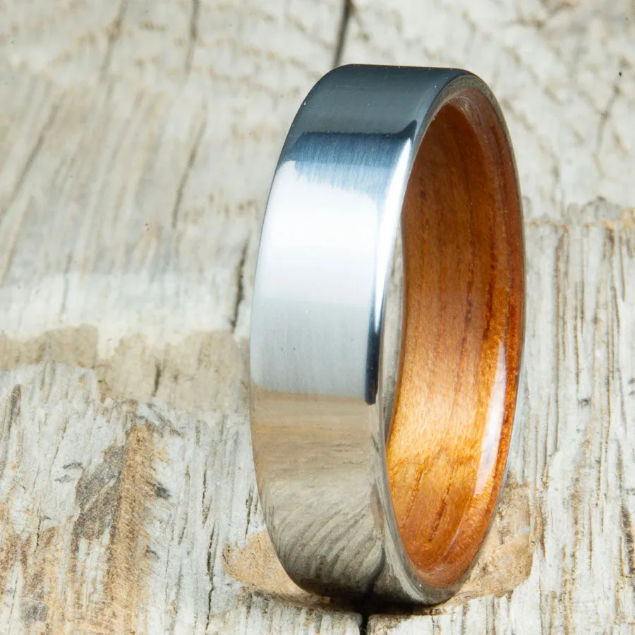Classic titanium wood lined ring with Koa wood
