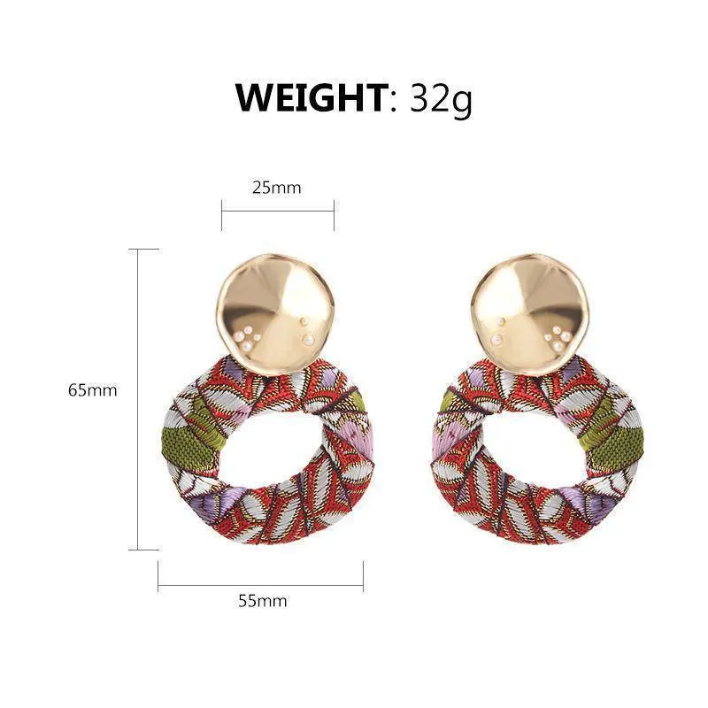 Colorful Dangle Drop Bohemian Cotton Cloth Statement Earring