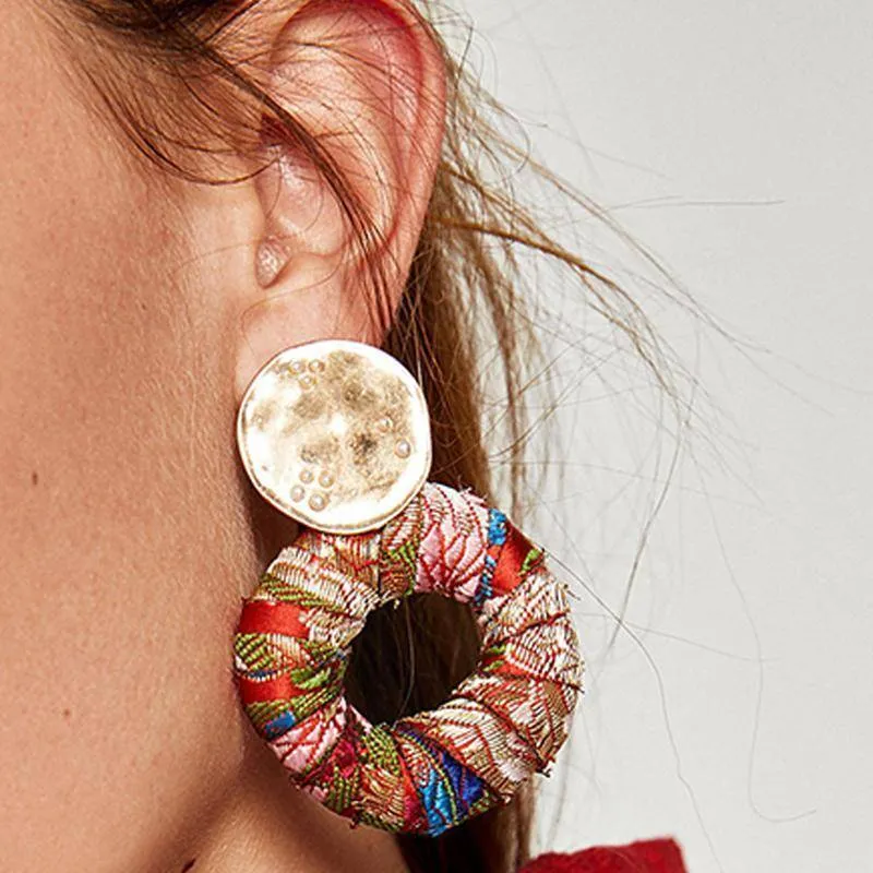 Colorful Dangle Drop Bohemian Cotton Cloth Statement Earring
