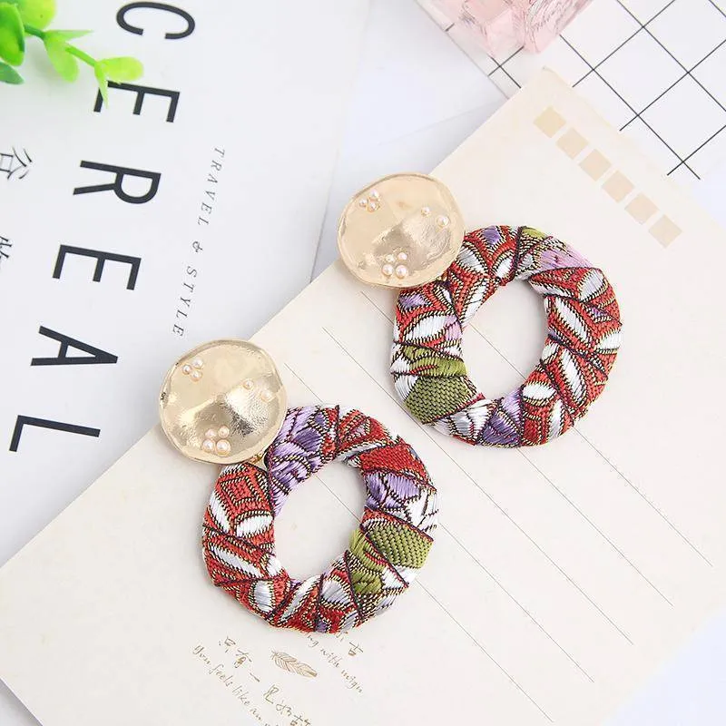 Colorful Dangle Drop Bohemian Cotton Cloth Statement Earring