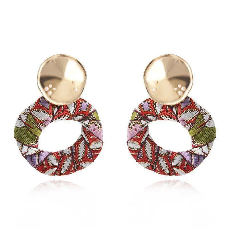 Colorful Dangle Drop Bohemian Cotton Cloth Statement Earring