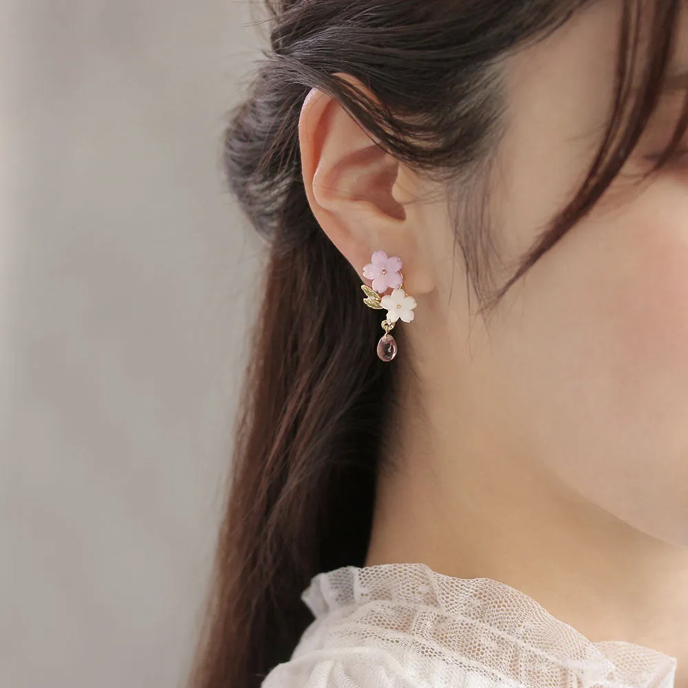 Coloured Sakura Drop Earrings