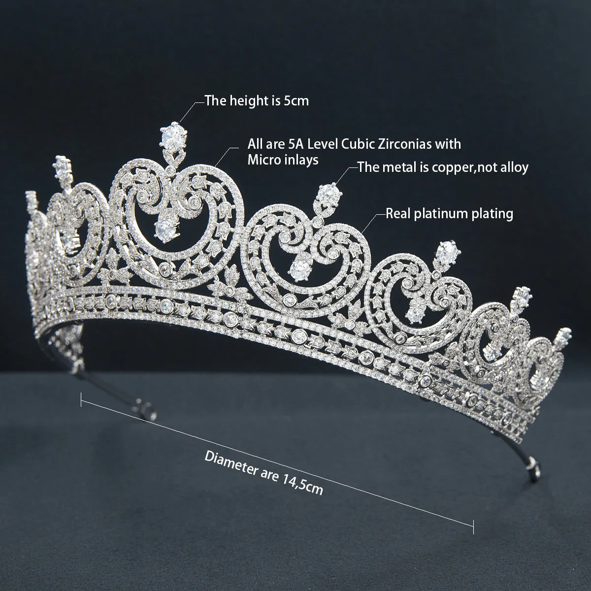 Cubic Zirconia Classic Tiara for Wedding,Princess Crystal Tiaras Diadem for Bride CH10370