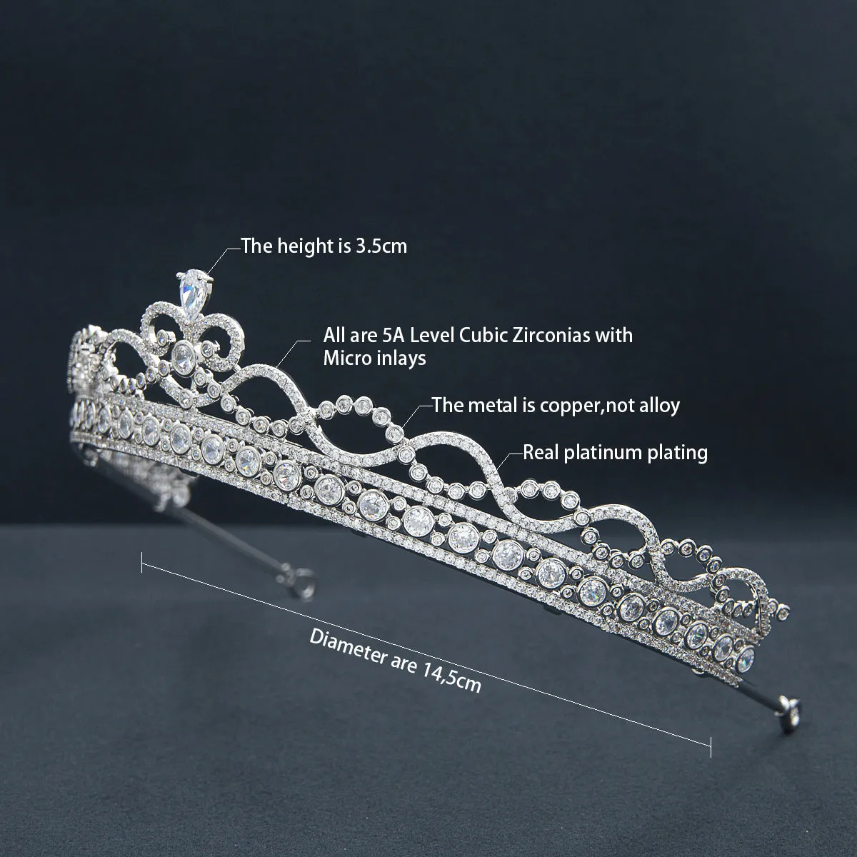Cubic Zirconia Classic Tiara for Wedding,Princess Crystal Tiaras Diadem for Girl CH10372