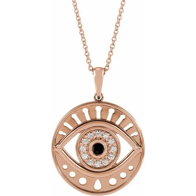 Diamond Evil Eye Pendant With Black Onyx