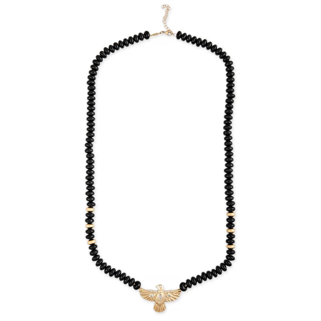 DIAMOND THUNDERBIRD   GOLD AND ONYX BEADED NECKLACE