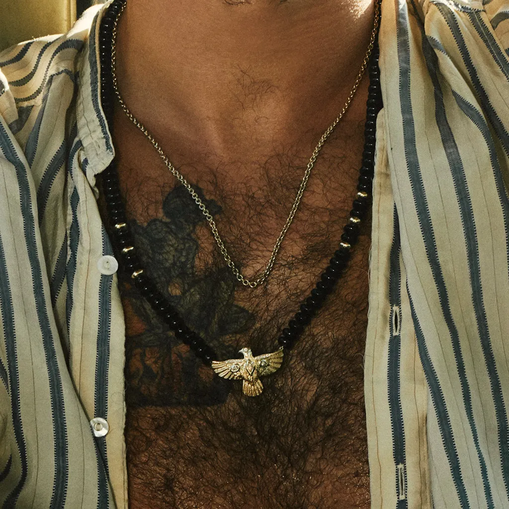DIAMOND THUNDERBIRD   GOLD AND ONYX BEADED NECKLACE