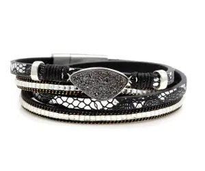 Double Wrap Black Druzy Leather Bracelet