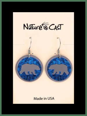Earrings Dangle Round Bear on Turquoise Background