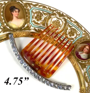 Elegant Antique French Diademe or Tiara Ornamental Hair Comb, Tortoise Shell & Gems