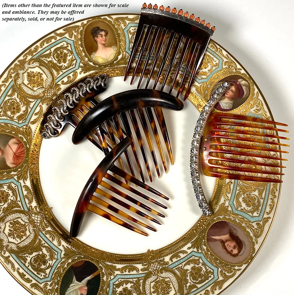 Elegant Antique French Diademe or Tiara Ornamental Hair Comb, Tortoise Shell & Gems