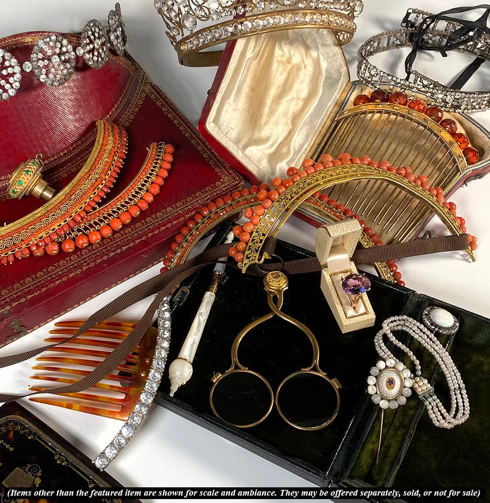 Elegant Antique French Diademe or Tiara Ornamental Hair Comb, Tortoise Shell & Gems