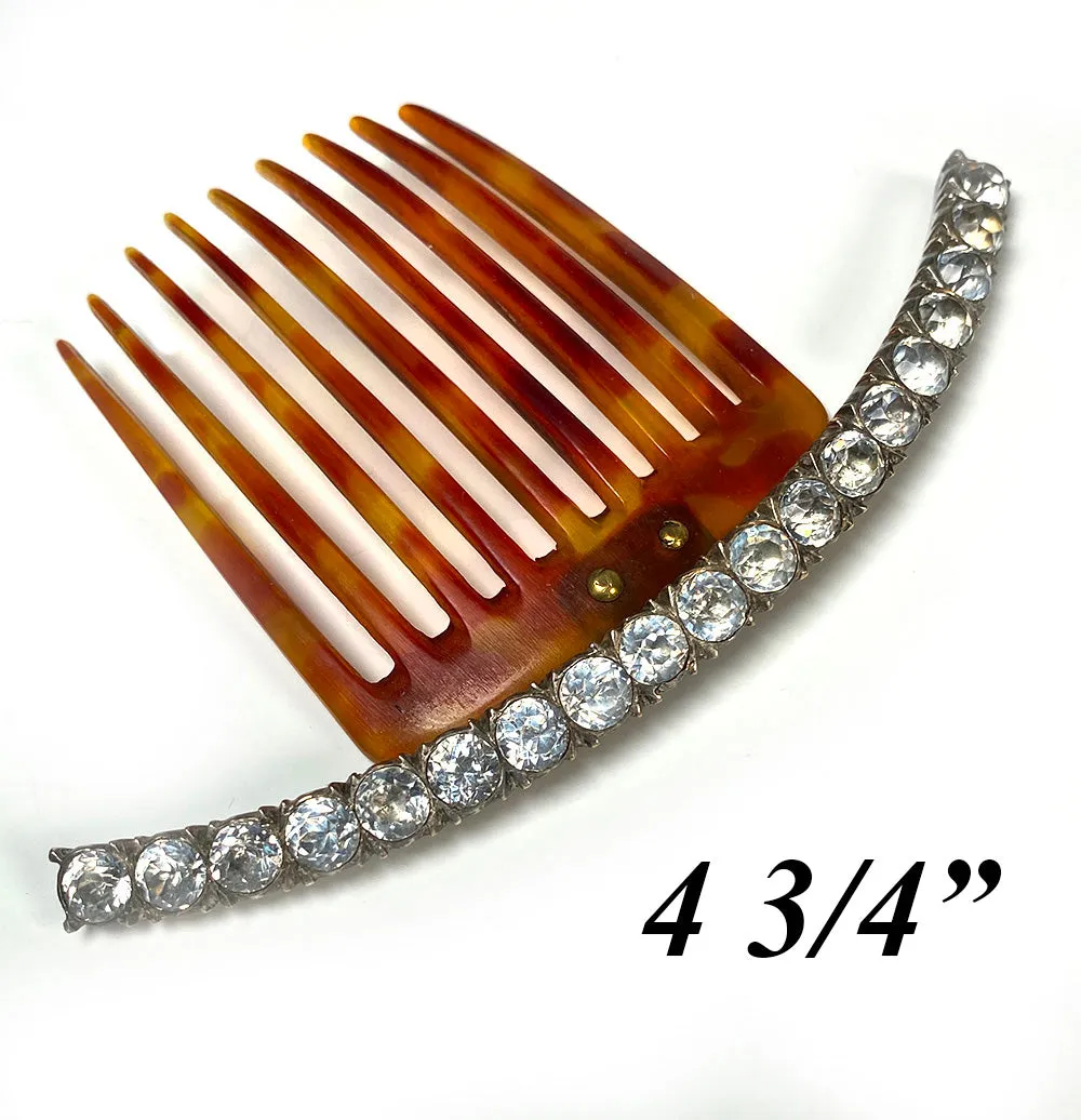 Elegant Antique French Diademe or Tiara Ornamental Hair Comb, Tortoise Shell & Gems