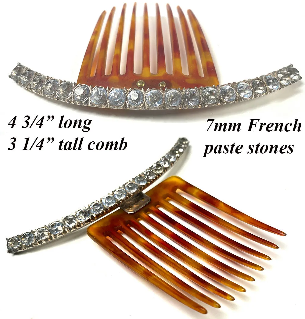 Elegant Antique French Diademe or Tiara Ornamental Hair Comb, Tortoise Shell & Gems