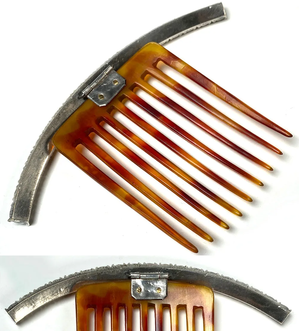 Elegant Antique French Diademe or Tiara Ornamental Hair Comb, Tortoise Shell & Gems