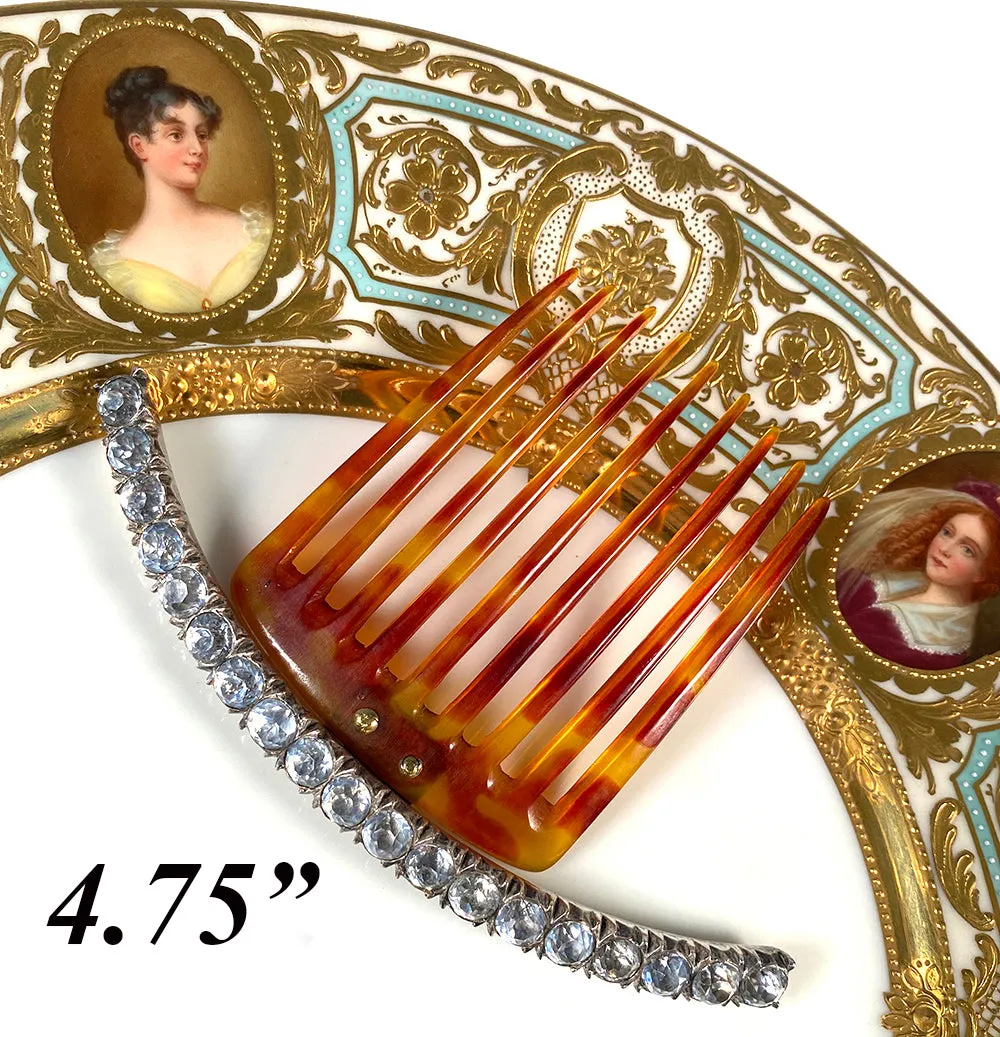 Elegant Antique French Diademe or Tiara Ornamental Hair Comb, Tortoise Shell & Gems