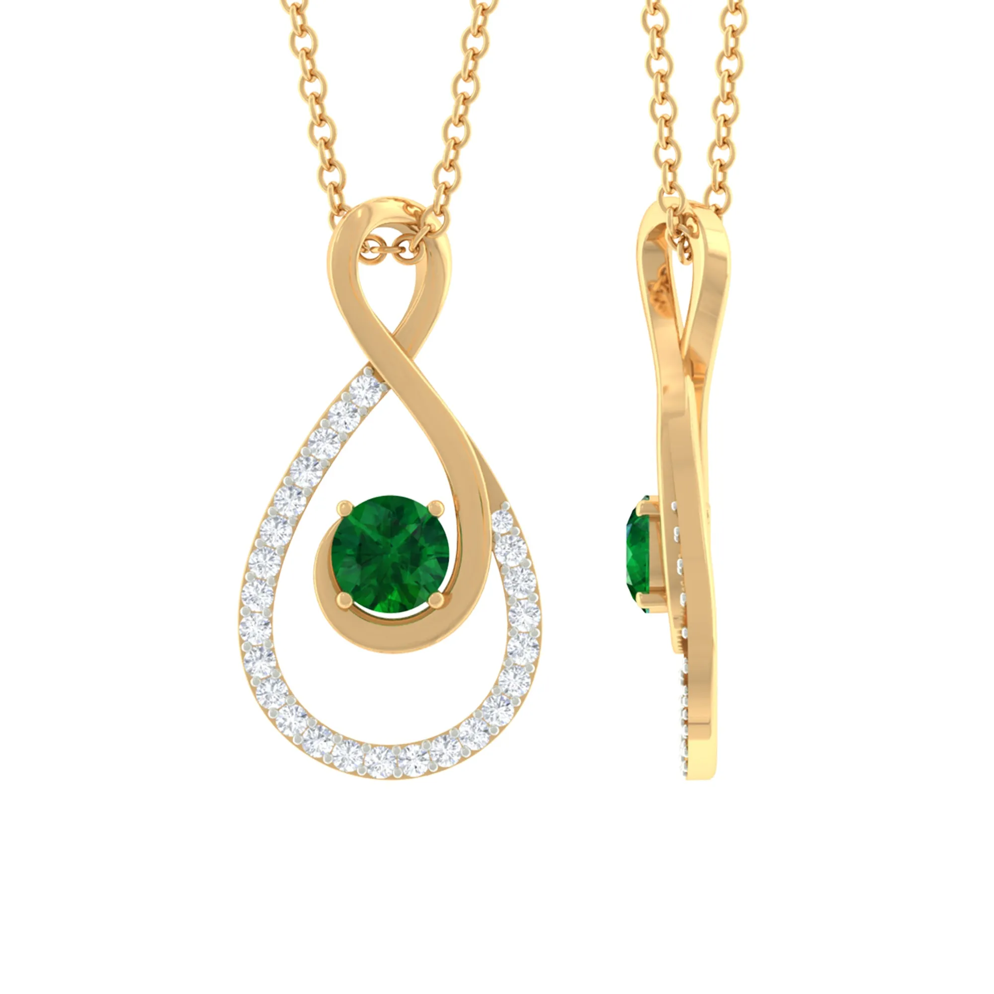 Elegant Emerald Infinity Pendant Necklace with Diamond