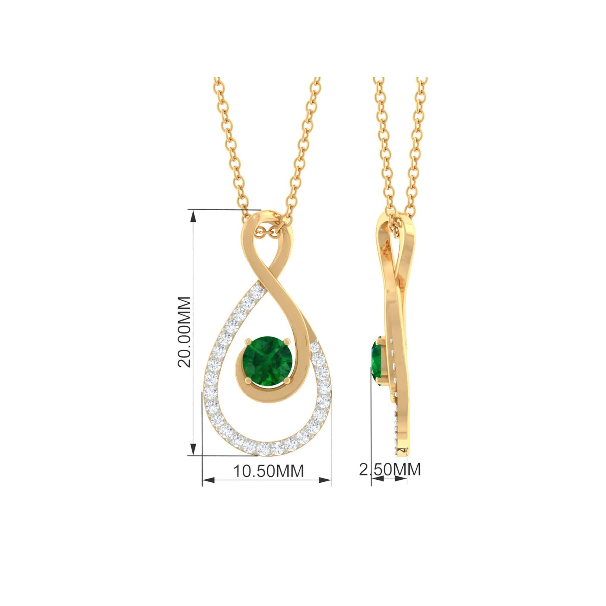 Elegant Emerald Infinity Pendant Necklace with Diamond