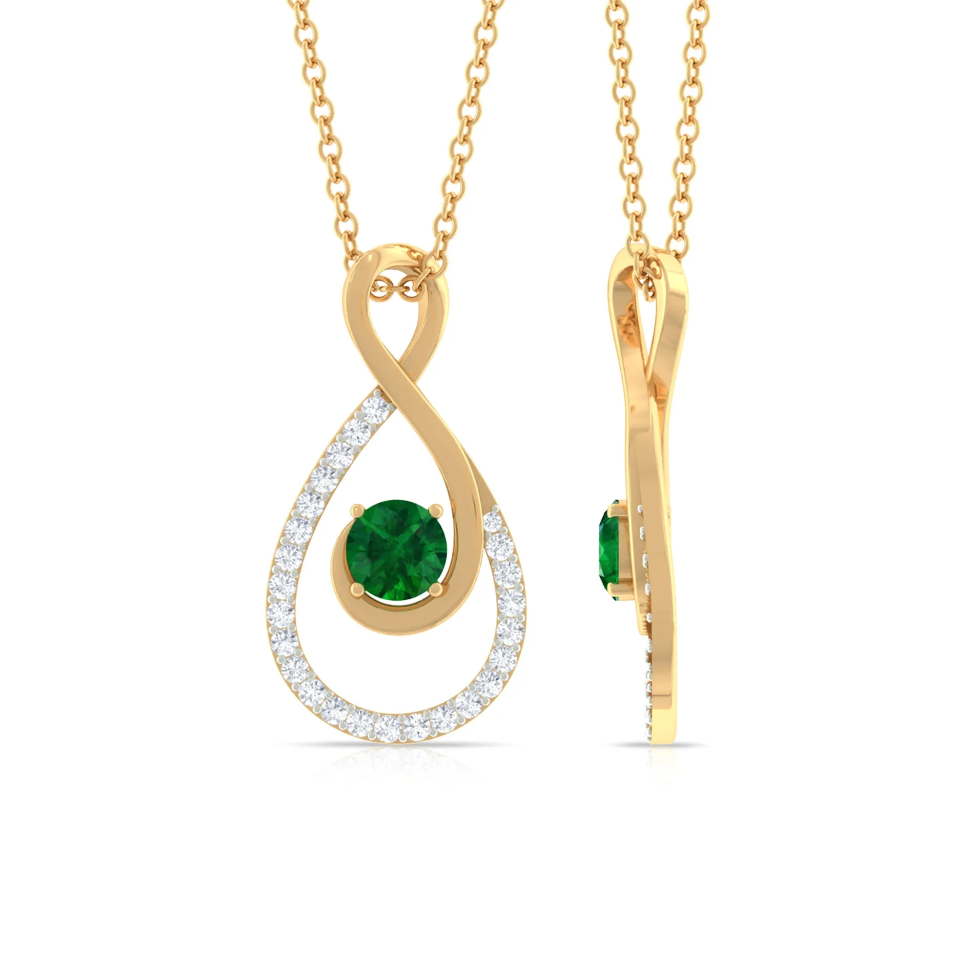 Elegant Emerald Infinity Pendant Necklace with Diamond