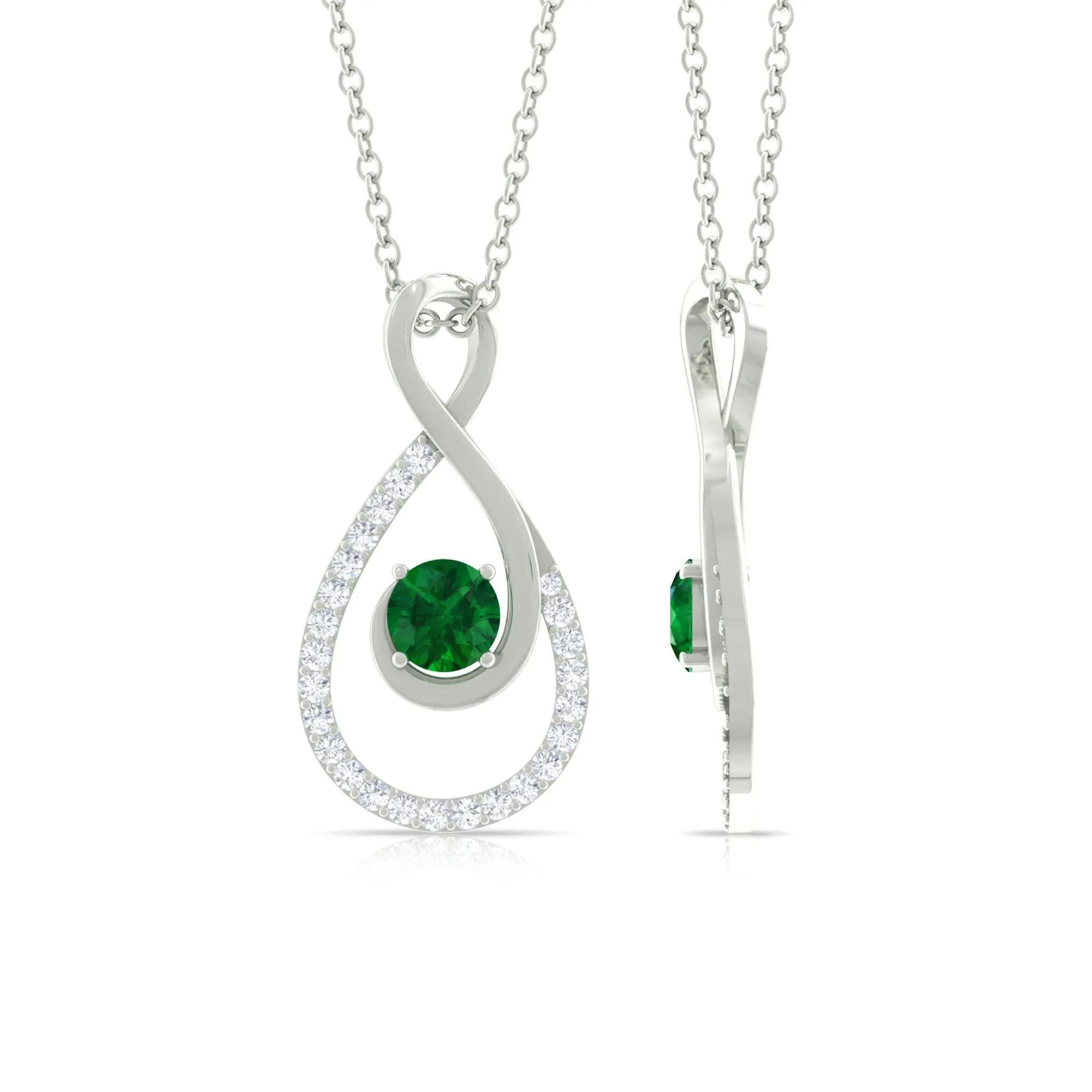 Elegant Emerald Infinity Pendant Necklace with Diamond
