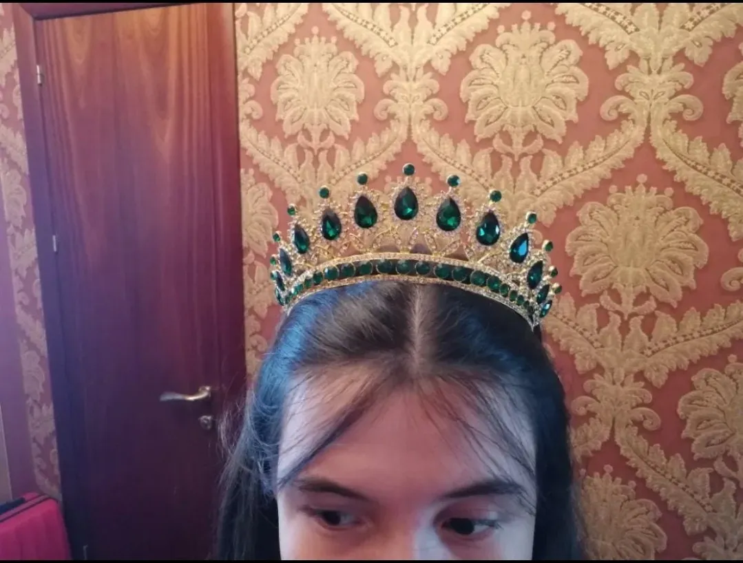 Emerald Green Crystal Tiara Crown Queen Gold headdress jewelry bridal cosplay diadem