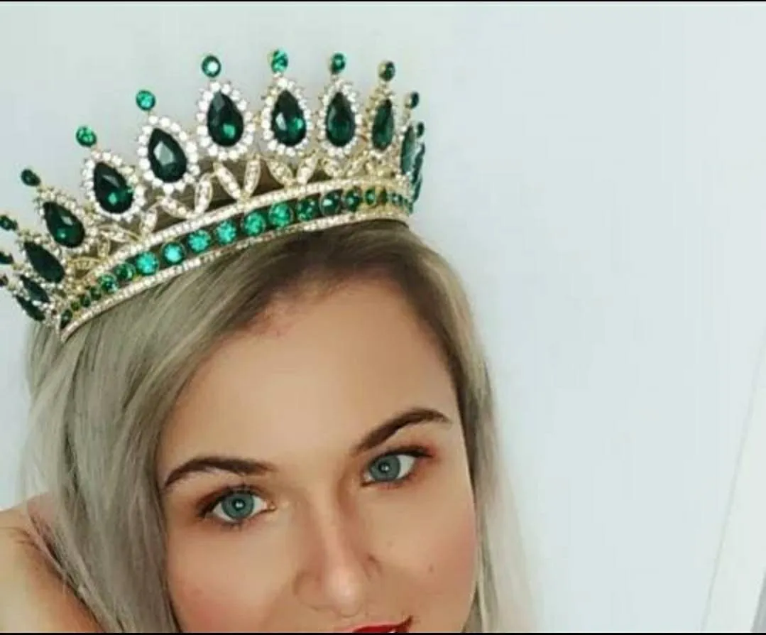 Emerald Green Crystal Tiara Crown Queen Gold headdress jewelry bridal cosplay diadem
