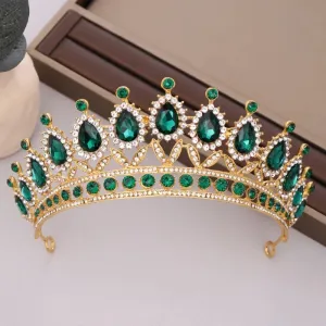 Emerald Green Crystal Tiara Crown Queen Gold headdress jewelry bridal cosplay diadem