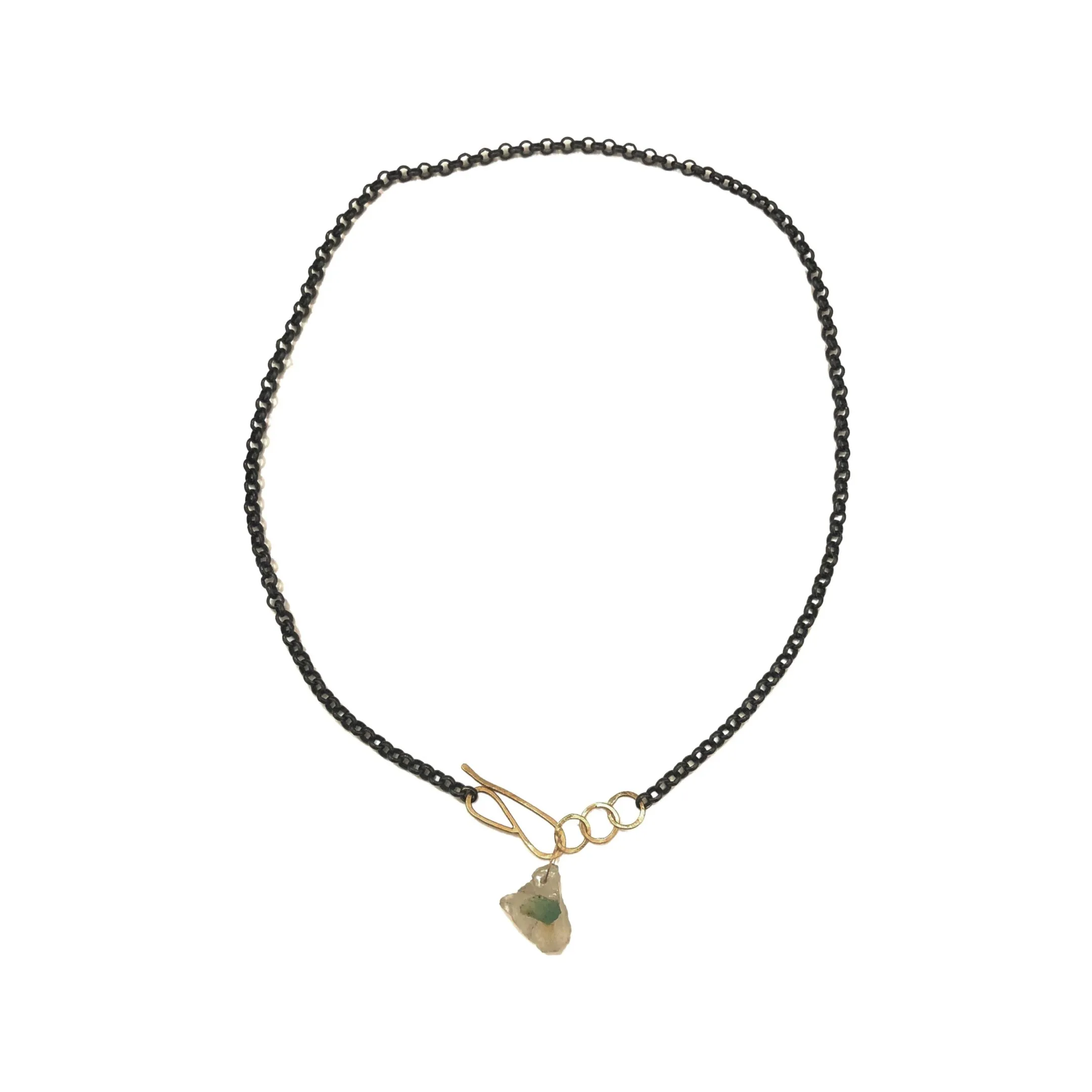 Emerald in Matrix Necklace with Gold and Silver Chain