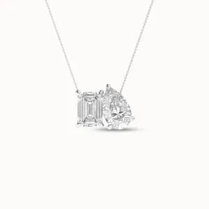 Emerald Pear Diamond Two-Stone Necklace