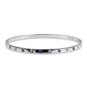 Estate 14K White Gold Diamond & Sapphire Bangle Bracelet
