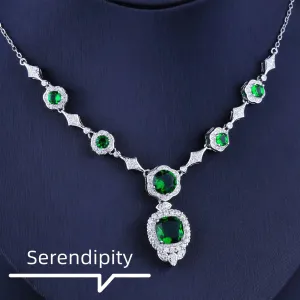Exquisite White Gold Emerald with Diamond Accents Necklace