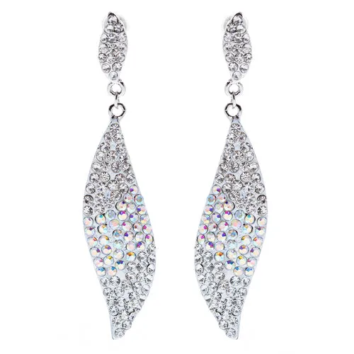 Fashion Bridal 3 Tone Dangle Earring White Silver Clear