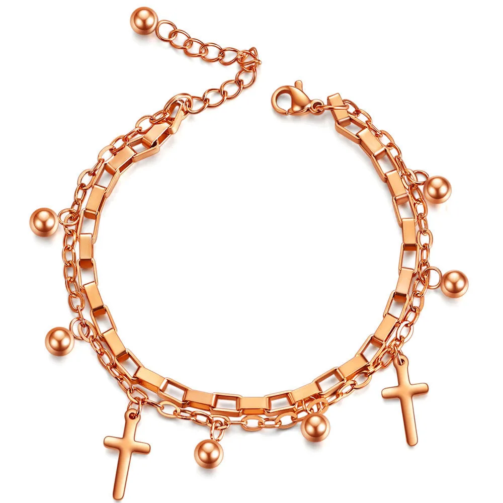 Fashion Titanium Steel Cross Double Layer Bracelet
