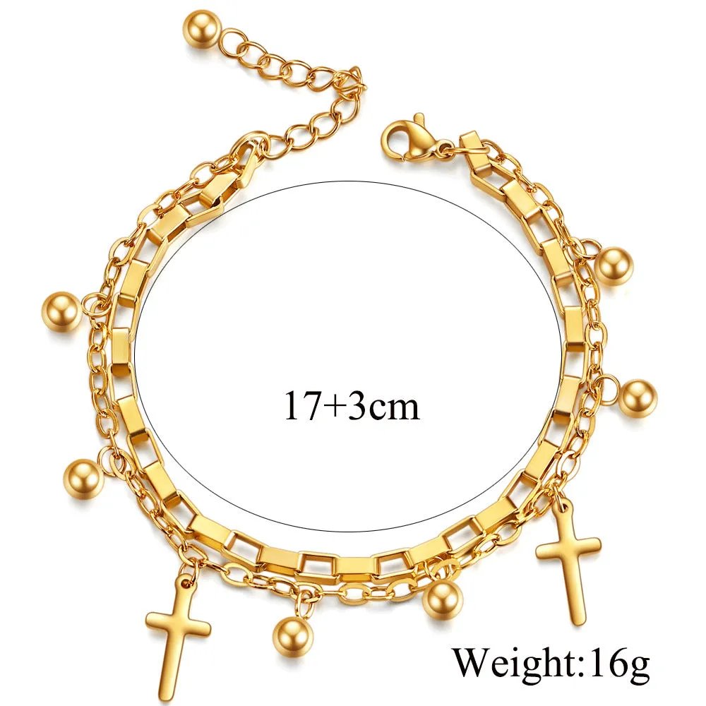 Fashion Titanium Steel Cross Double Layer Bracelet