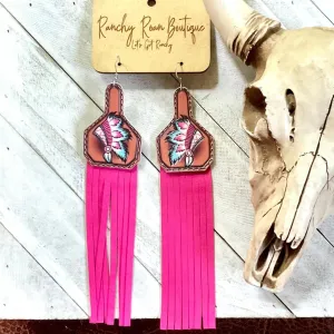 Feathered Indian Leather with Tassel Dangle Earrings