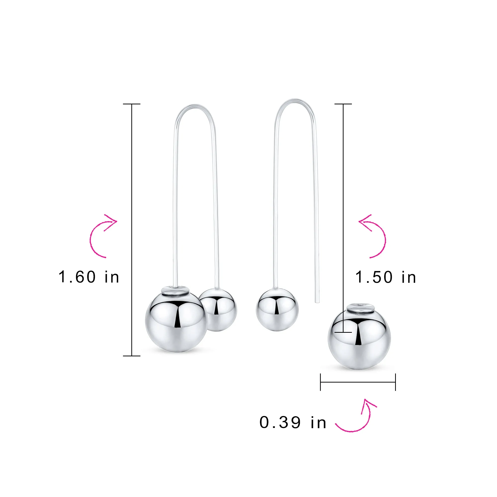 Geometric Long Wire Threader Ball Drop Earrings Gold Plated 925 Silver