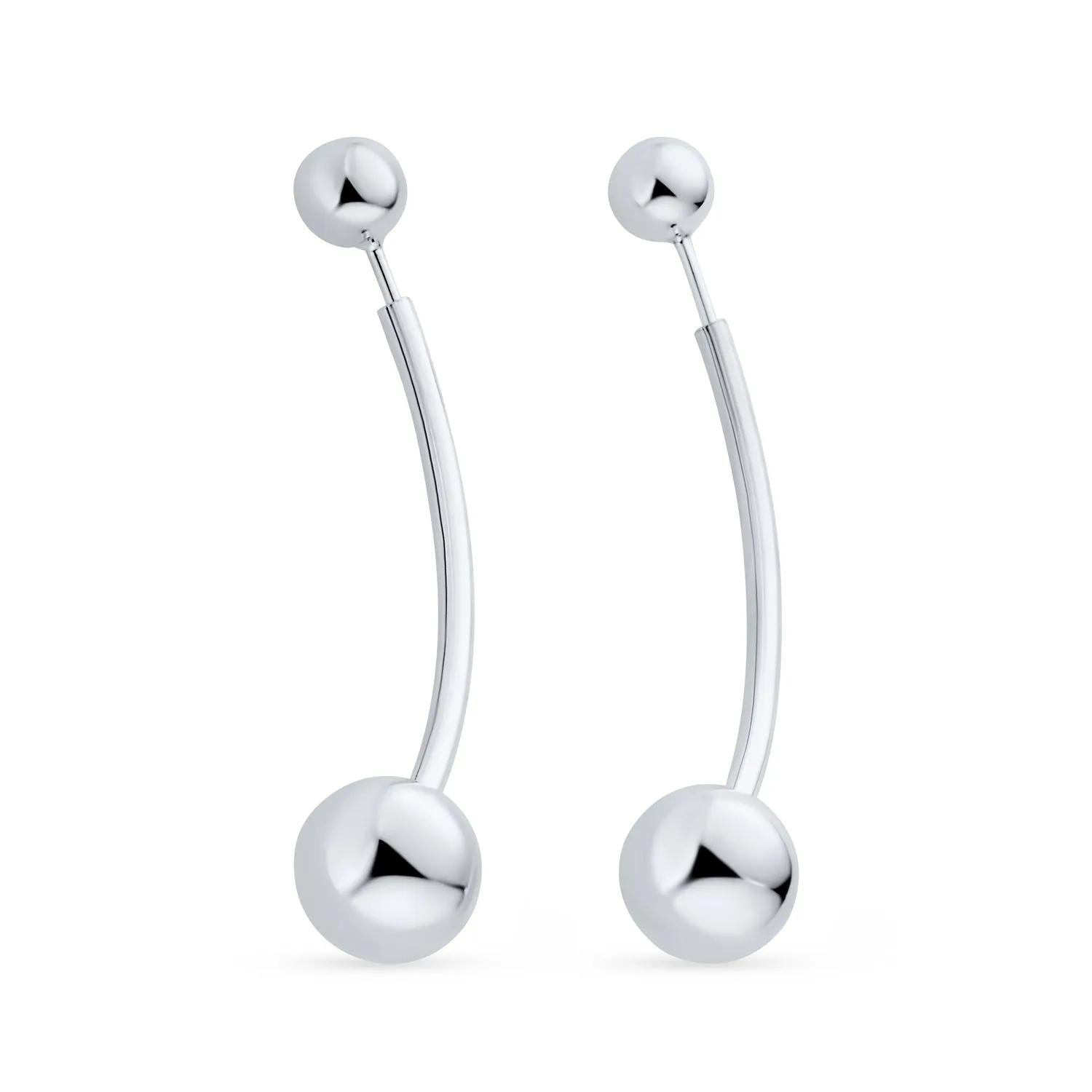 Geometric Long Wire Threader Ball Drop Earrings Gold Plated 925 Silver