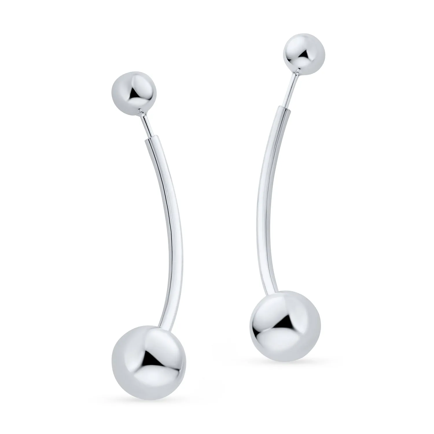 Geometric Long Wire Threader Ball Drop Earrings Gold Plated 925 Silver