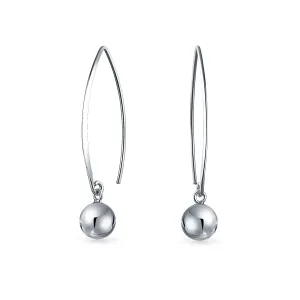 Geometric Long Wire Threader Ball Drop Earrings Gold Plated 925 Silver
