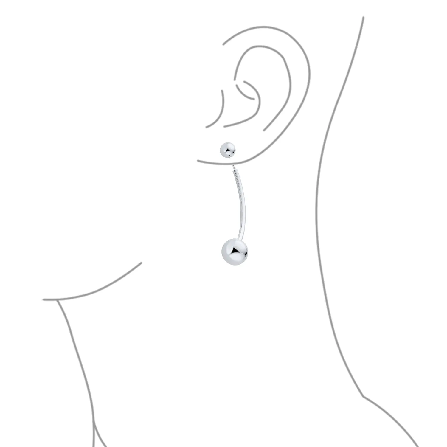 Geometric Long Wire Threader Ball Drop Earrings Gold Plated 925 Silver