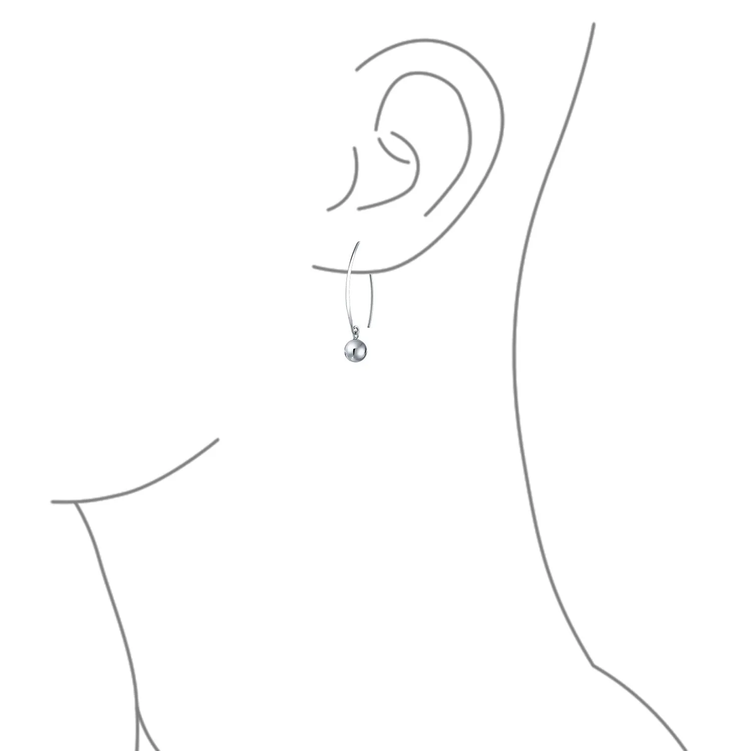 Geometric Long Wire Threader Ball Drop Earrings Gold Plated 925 Silver