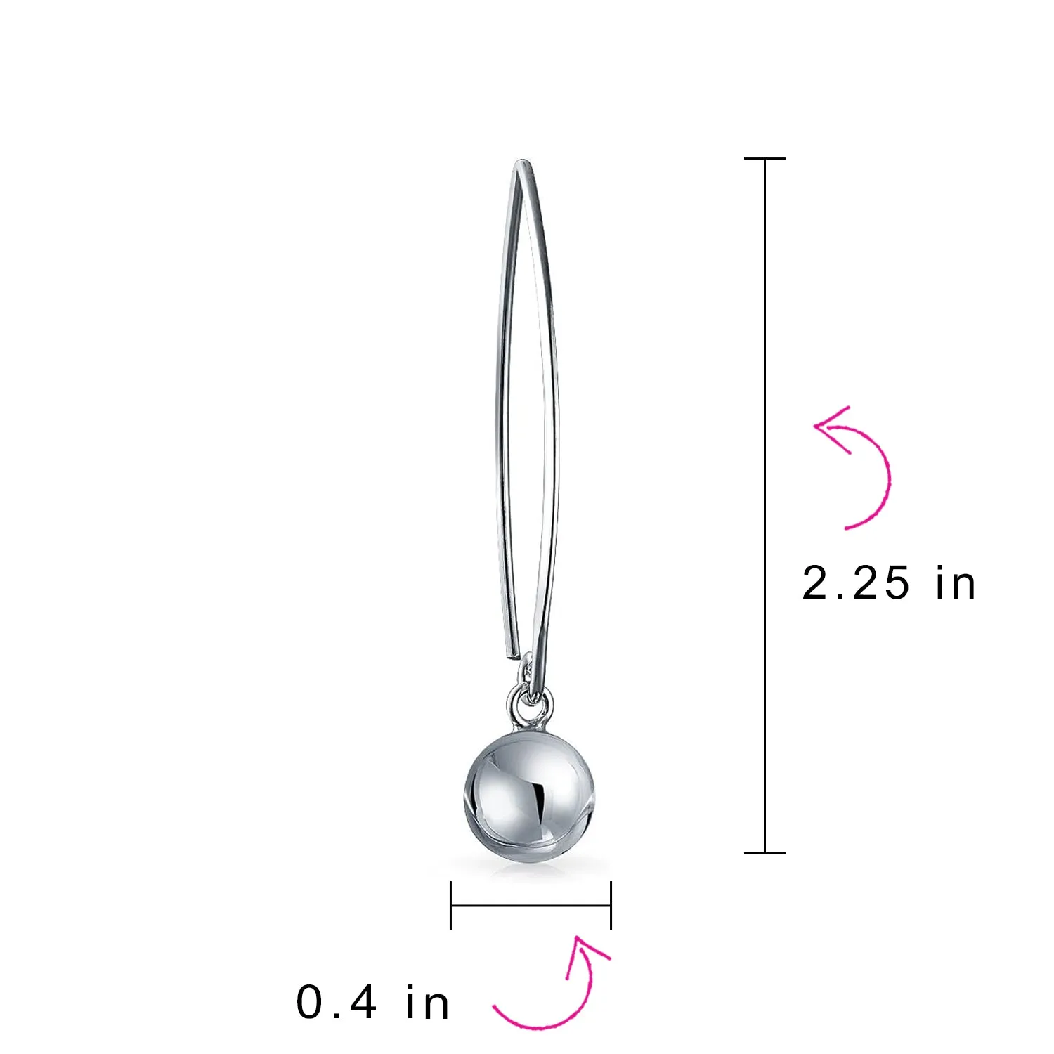 Geometric Long Wire Threader Ball Drop Earrings Gold Plated 925 Silver