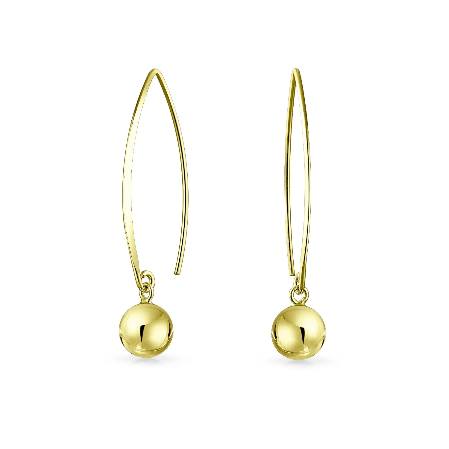 Geometric Long Wire Threader Ball Drop Earrings Gold Plated 925 Silver