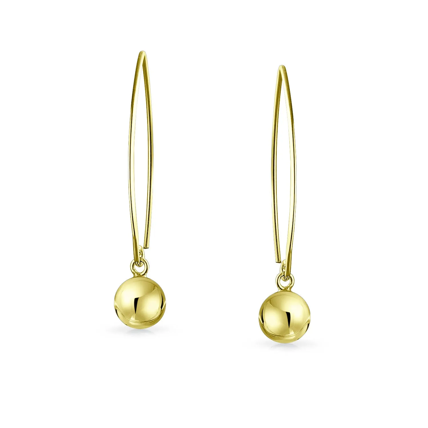 Geometric Long Wire Threader Ball Drop Earrings Gold Plated 925 Silver