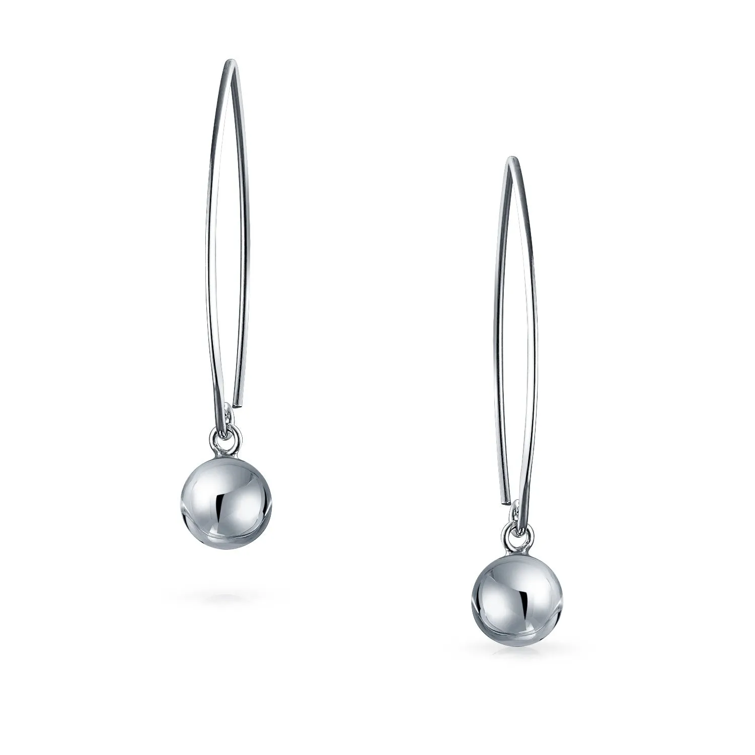 Geometric Long Wire Threader Ball Drop Earrings Gold Plated 925 Silver