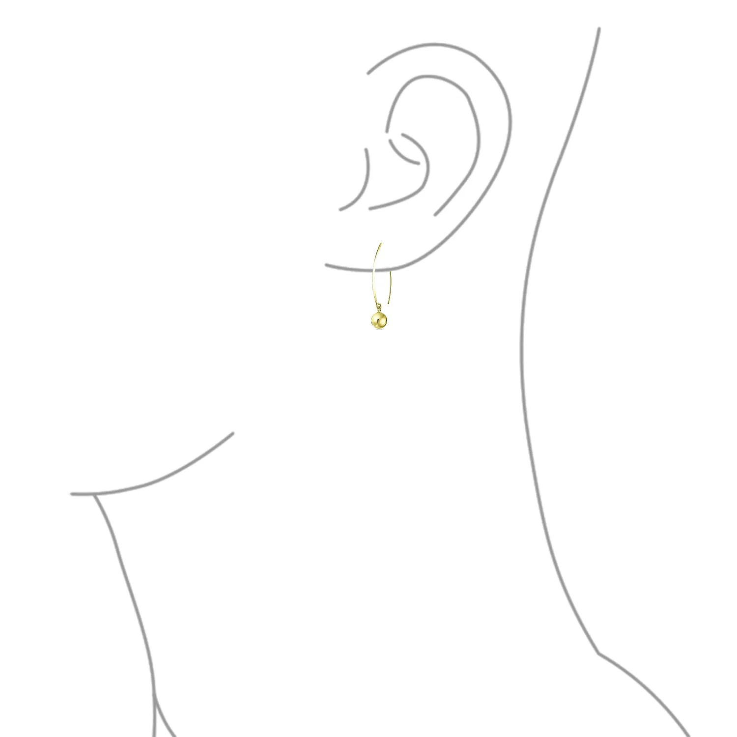 Geometric Long Wire Threader Ball Drop Earrings Gold Plated 925 Silver