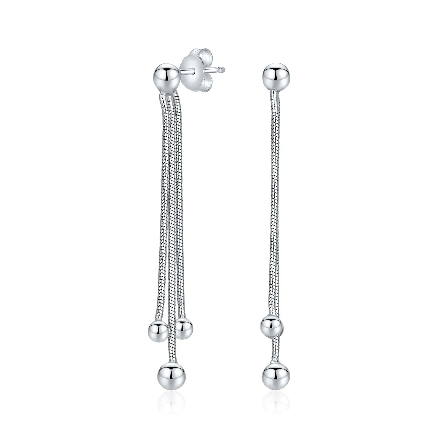 Geometric Long Wire Threader Ball Drop Earrings Gold Plated 925 Silver