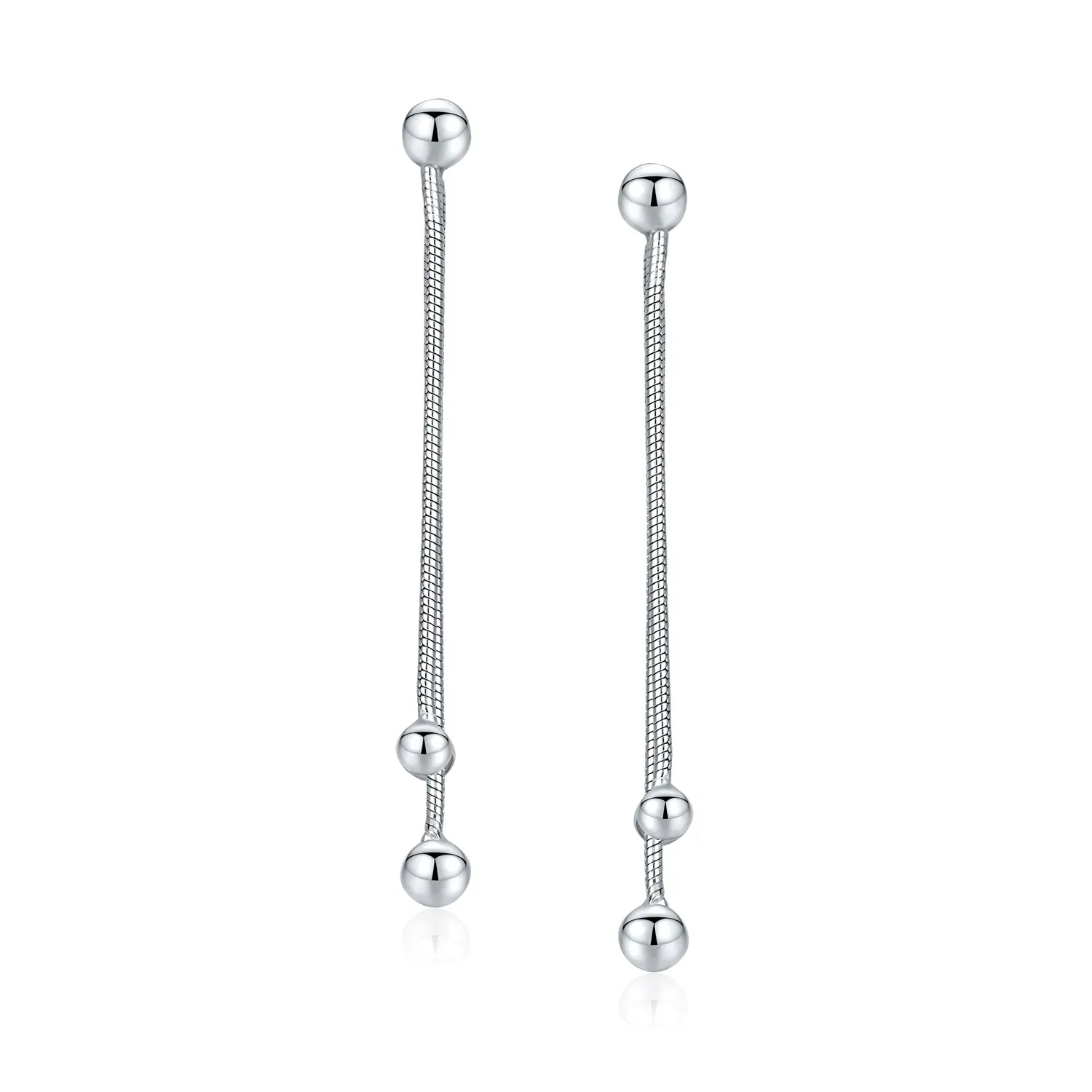 Geometric Long Wire Threader Ball Drop Earrings Gold Plated 925 Silver